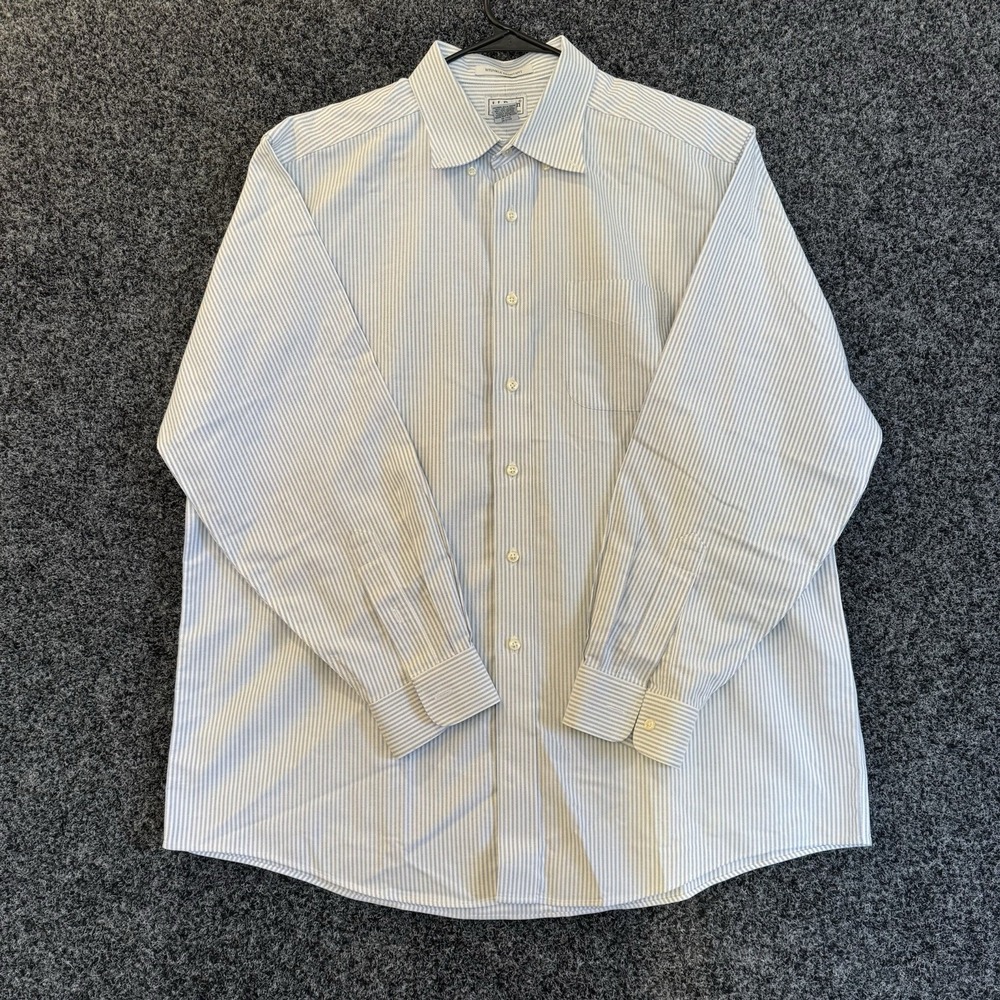 LL Bean Shirt Mens Wrinkle Resistant Long Sleeve Striped‎ 17-34 100% Cotton